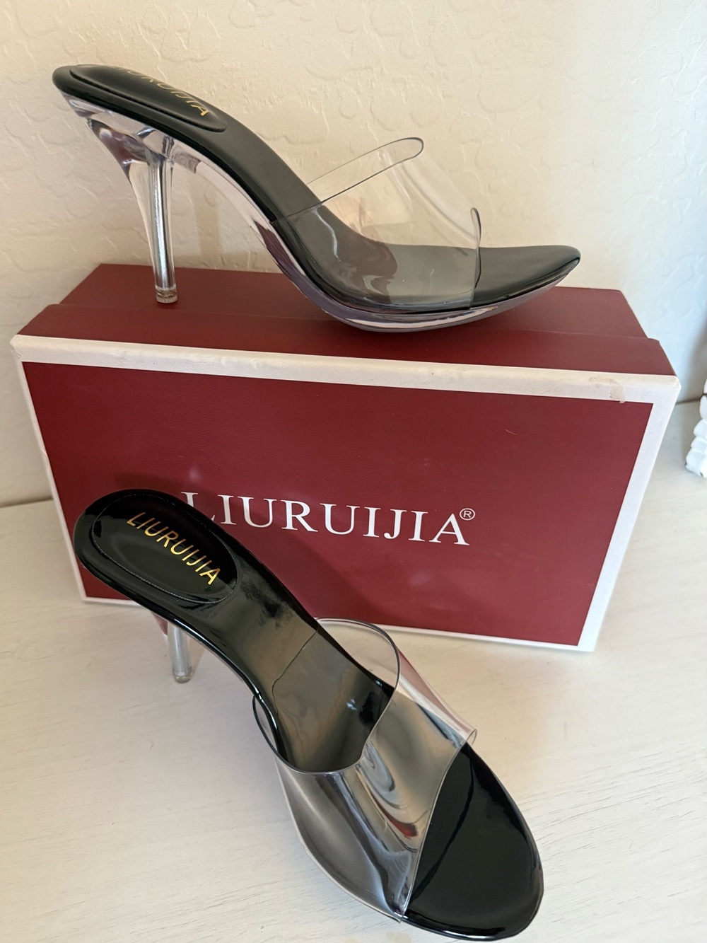 Black Clear PVC Mule Heels